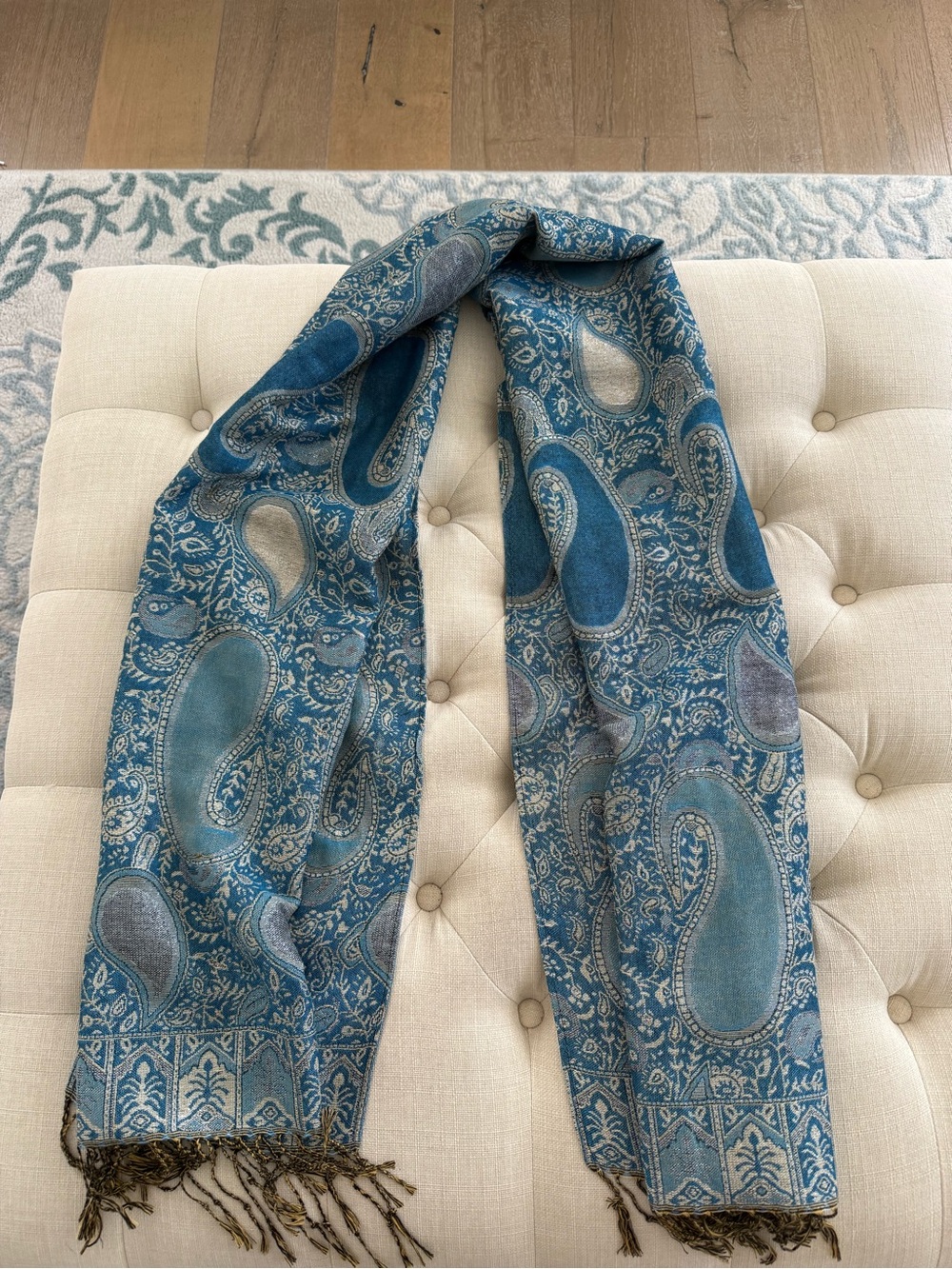 Teal Paisley Woven Fringe Scarf - Home Accents